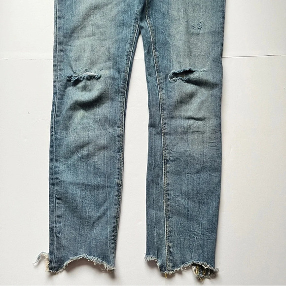 Zara Woman Distressed Jeans Denim Raw Hem High Waisted Skinny Stretch Blue Sz 8 - Picture 12 of 15